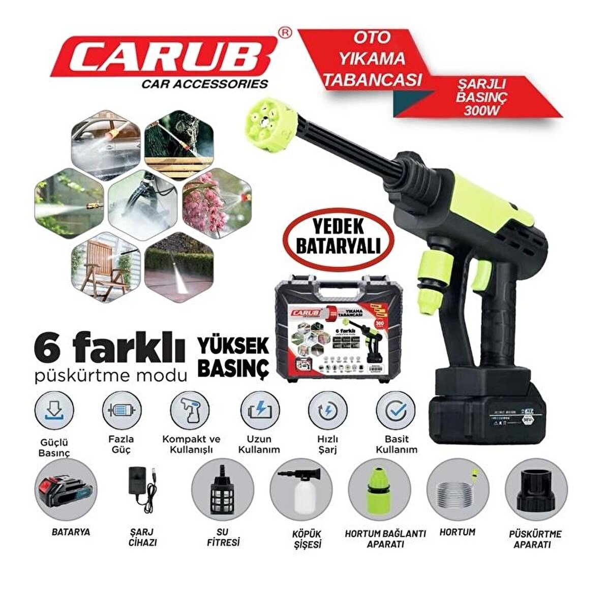 Oto Yıkama tabancası Şarjlı 300w Yedek Batarya
